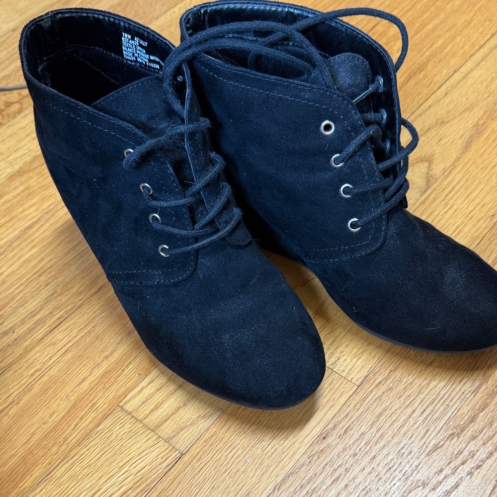 Black Suede Lace-Up Ankle Booties